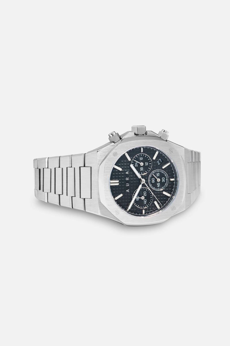 Aura Chronograph 001: Steel/Black – Fedoras.com