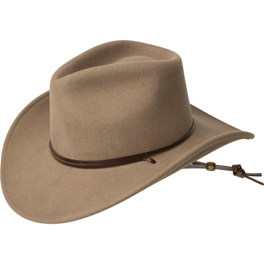 Weathered natural-toned western felt cowboy hat