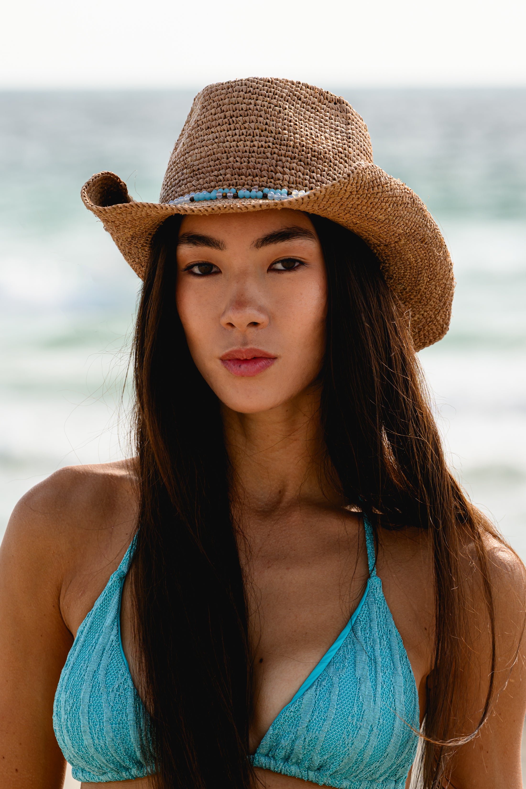 Nikki Beach Alexis Crochet Raffia Fedora Hat Ibiza Raffia Crochet Western Hat – Village Hat Shop main image 2