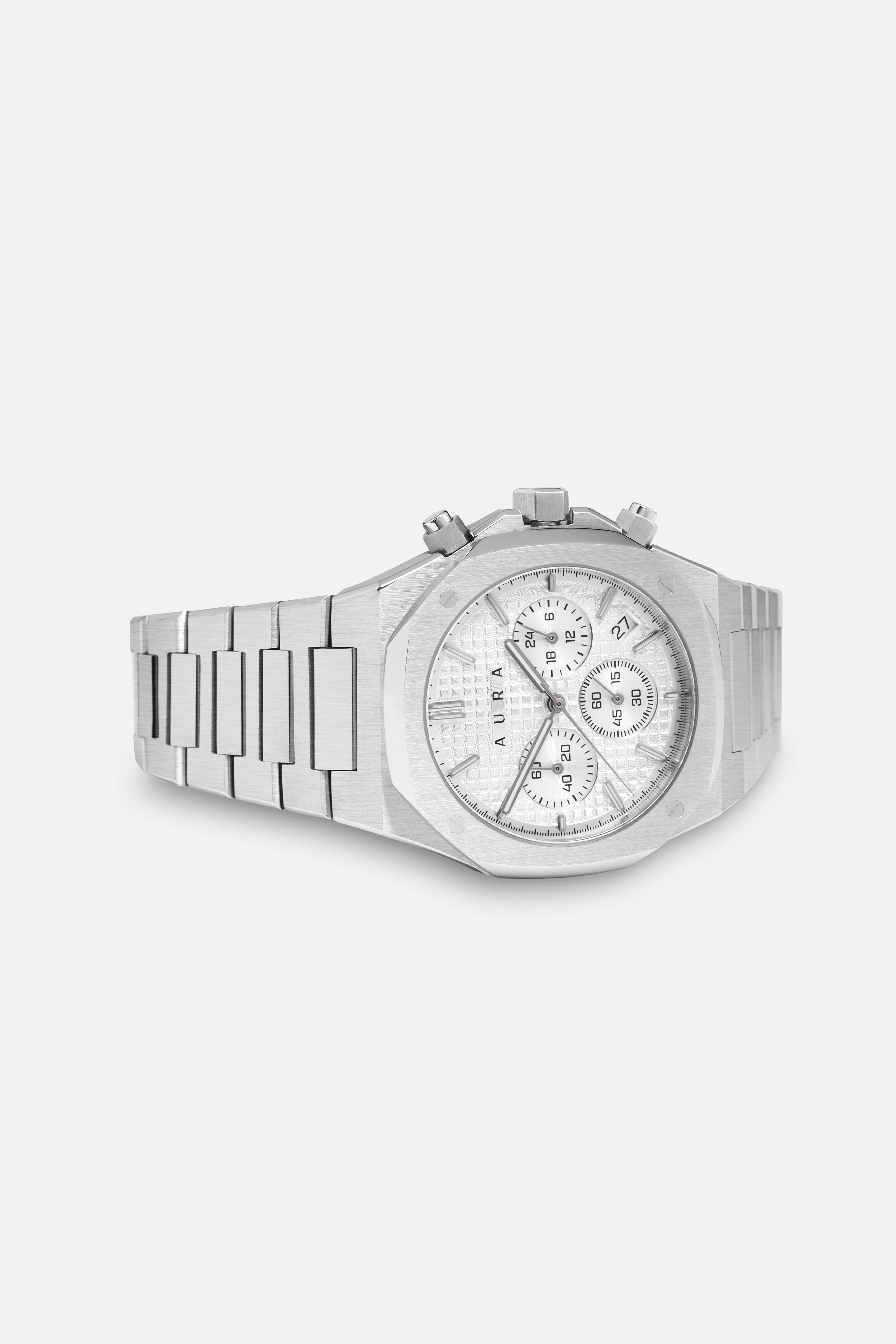 Aura Chronograph 001 Watch - Steel/White – Fedoras.com